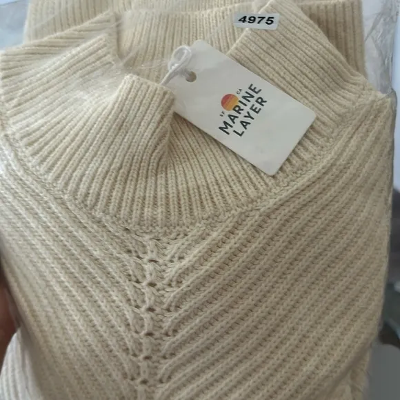 Marine Layer Skylar Sweater Knit Chevron Mock Turtleneck Pullover Ivory NWT L