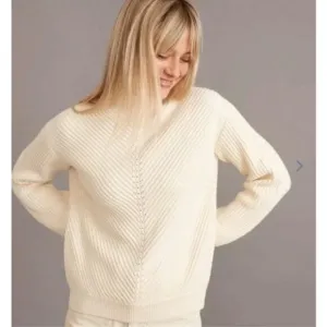 Marine Layer Skylar Sweater Knit Chevron Mock Turtleneck Pullover Ivory NWT L