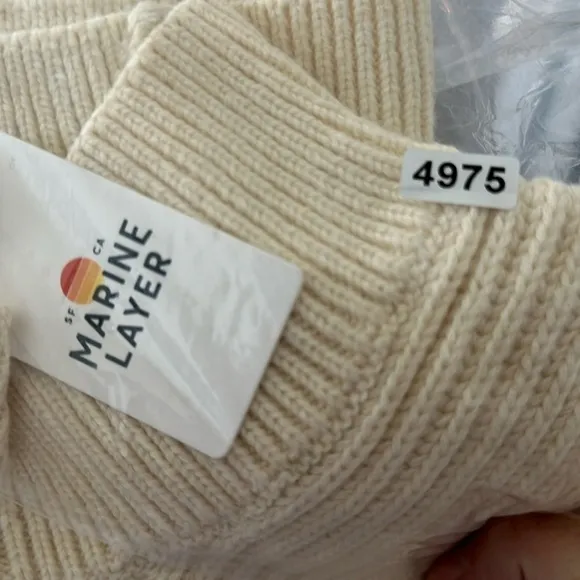 Marine Layer Skylar Sweater Knit Chevron Mock Turtleneck Pullover Ivory NWT L