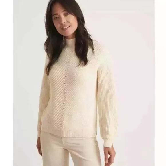 Marine Layer Skylar Sweater Knit Chevron Mock Turtleneck Pullover Ivory NWT XL