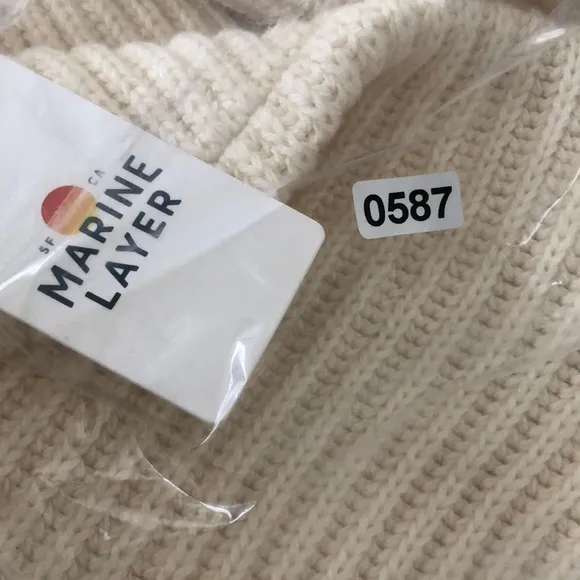 Marine Layer Skylar Sweater Knit Chevron Mock Turtleneck Pullover Ivory NWT XL