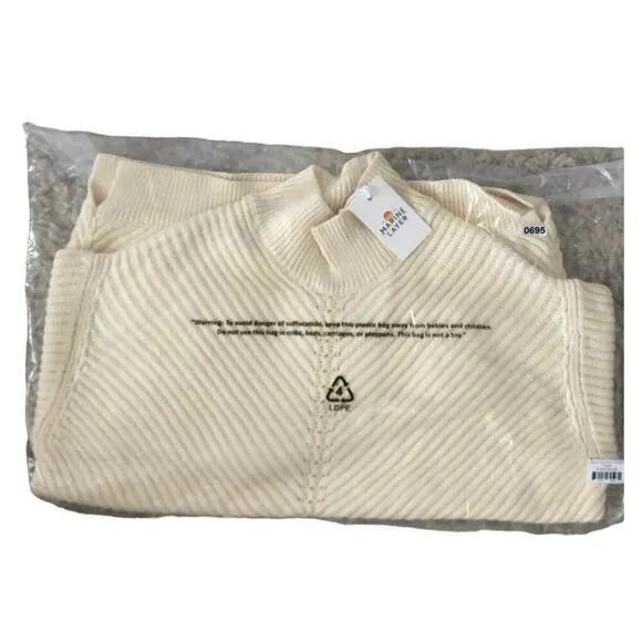 Marine Layer Skylar Sweater Knit Chevron Mock Turtleneck Pullover Ivory NWT XL