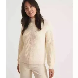 Marine Layer Skylar Sweater Knit Chevron Mock Turtleneck Pullover Ivory NWT XL