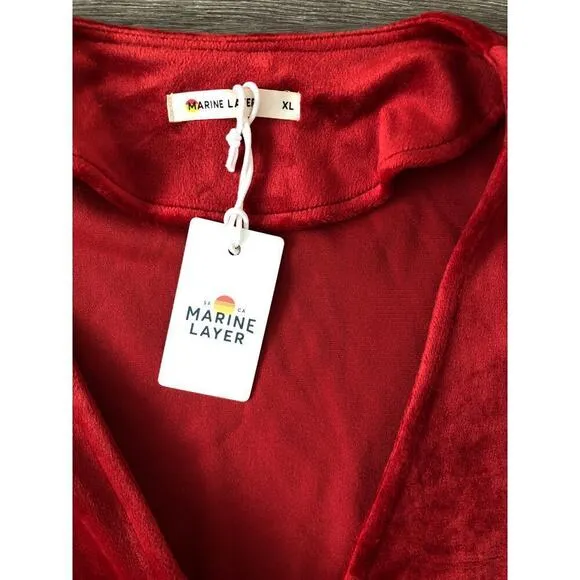 Marine Layer Viola Dress Velour Velvet Short Sleeve Wrap Midi Red Dhalia NWT XL