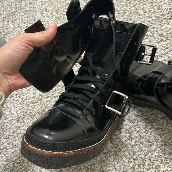 MARNI patent leather black buckle boots