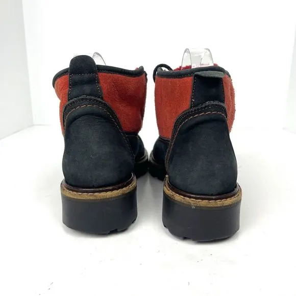 Marzetti Womens Hiking Boots Black Suede Embroidered Lug Sole Italy EU 38
