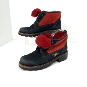 Marzetti Womens Hiking Boots Black Suede Embroidered Lug Sole Italy EU 38