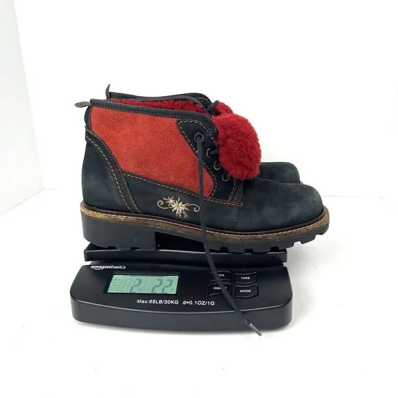 Marzetti Womens Hiking Boots Black Suede Embroidered Lug Sole Italy EU 38