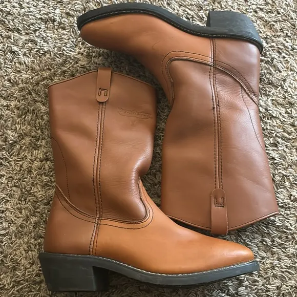 Mason Western BOOTS Tan Leather Western Work Riding Biker Boots Mens Sz 9E