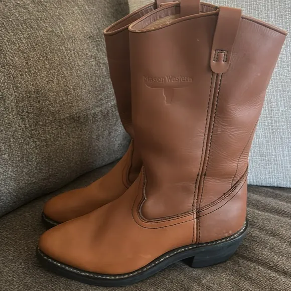 Mason Western BOOTS Tan Leather Western Work Riding Biker Boots Mens Sz 9E