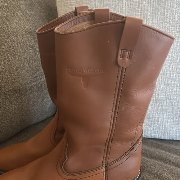 Mason Western BOOTS Tan Leather Western Work Riding Biker Boots Mens Sz 9E