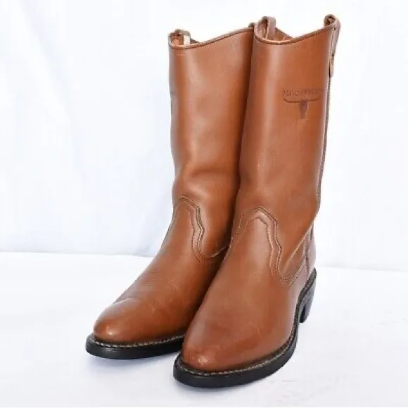 Mason Western BOOTS Tan Leather Western Work Riding Biker Boots Mens Sz 9E