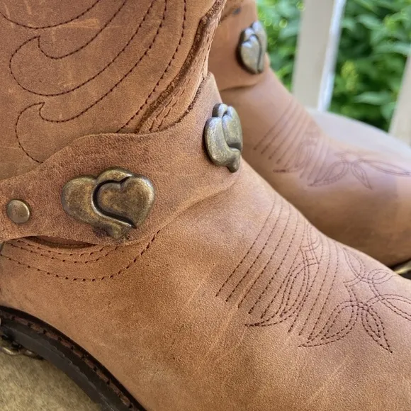 Masterson Boot Co Brown Leather Deertan Chain J Toe Western Boots Women's Size 6