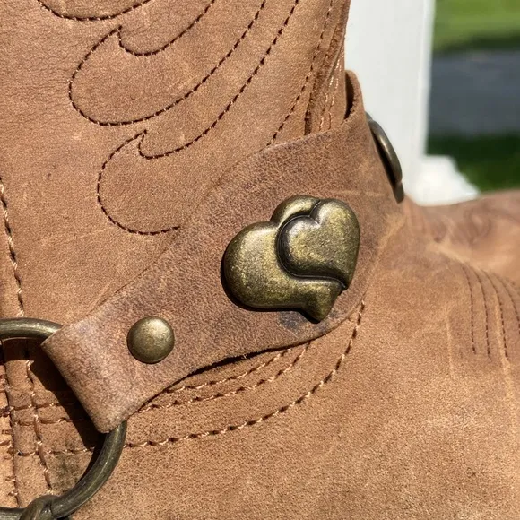 Masterson Boot Co Brown Leather Deertan Chain J Toe Western Boots Women's Size 6