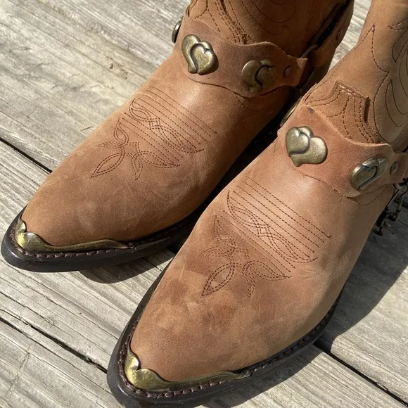 Masterson Boot Co Brown Leather Deertan Chain J Toe Western Boots Women's Size 6