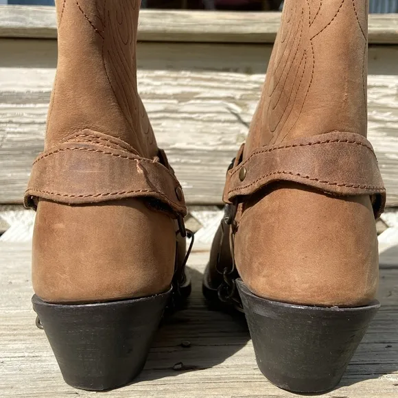Masterson Boot Co Brown Leather Deertan Chain J Toe Western Boots Women's Size 6