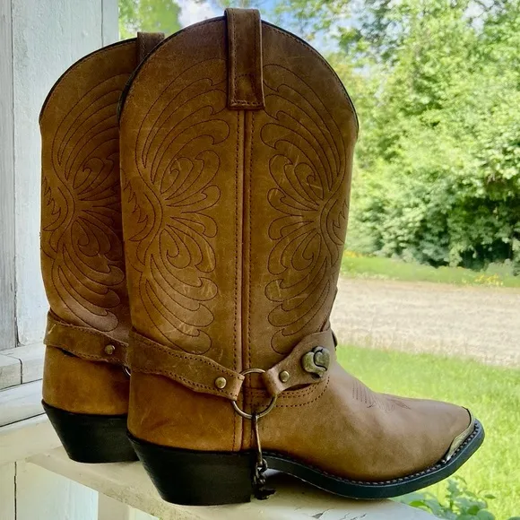 Masterson Boot Co Brown Leather Deertan Chain J Toe Western Boots Women's Size 6