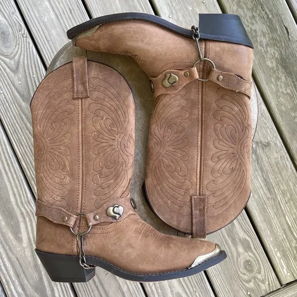Masterson Boot Co Brown Leather Deertan Chain J Toe Western Boots Women's Size 6