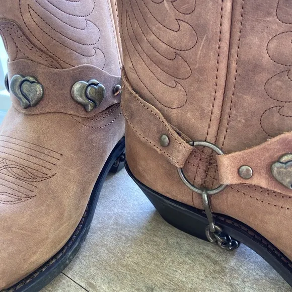 Masterson Boot Co Brown Leather Deertan Chain J Toe Western Boots Women's Size 6