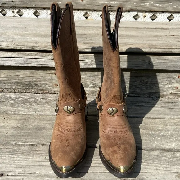 Masterson Boot Co Brown Leather Deertan Chain J Toe Western Boots Women's Size 6
