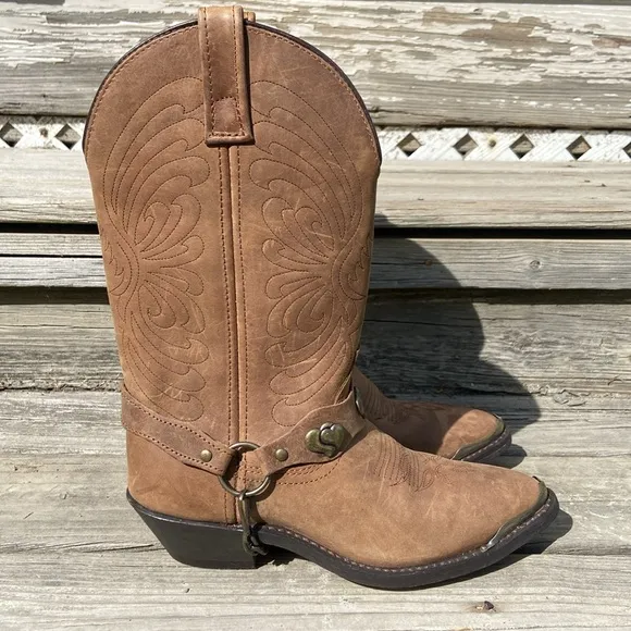 Masterson Boot Co Brown Leather Deertan Chain J Toe Western Boots Women's Size 6