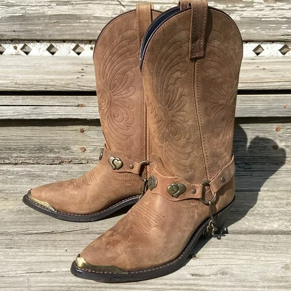 Masterson Boot Co Brown Leather Deertan Chain J Toe Western Boots Women's Size 6