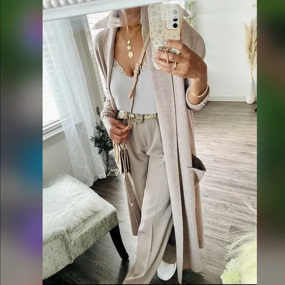 MaxSport Long Cardigan Duster Sand Nude Large