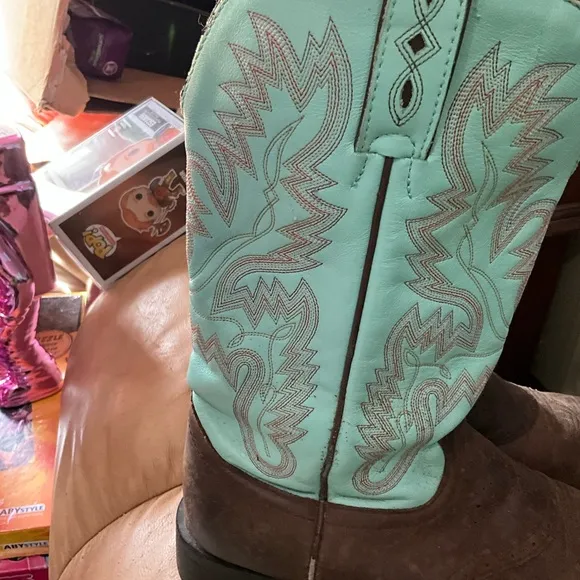 Men’s 9 1/2 b JUSTIN Turquoise and Brown Western cowboy leather Boots