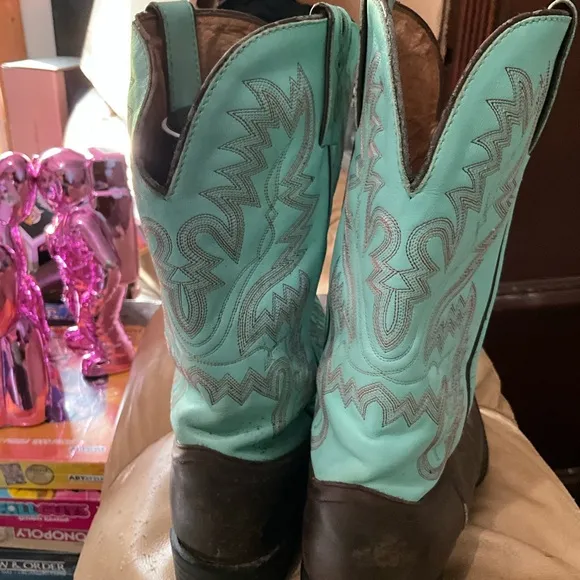 Men’s 9 1/2 b JUSTIN Turquoise and Brown Western cowboy leather Boots