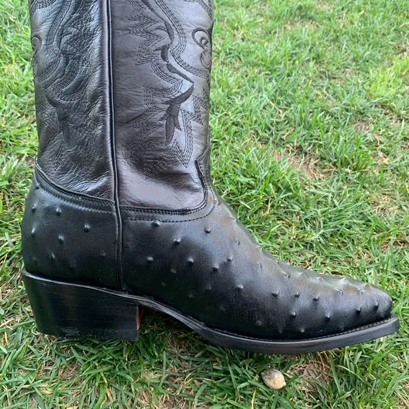 Men’s Cowboy boot ostrich print leather black 099
