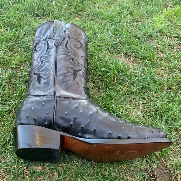 Men’s Cowboy boot ostrich print leather black 099