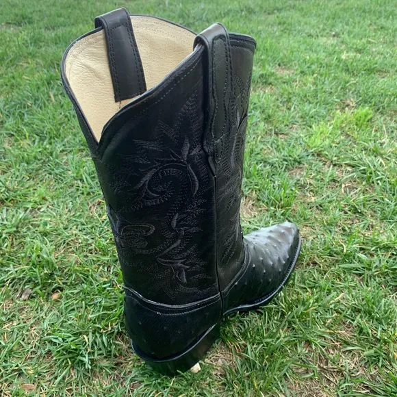 Men’s Cowboy boot ostrich print leather black 099