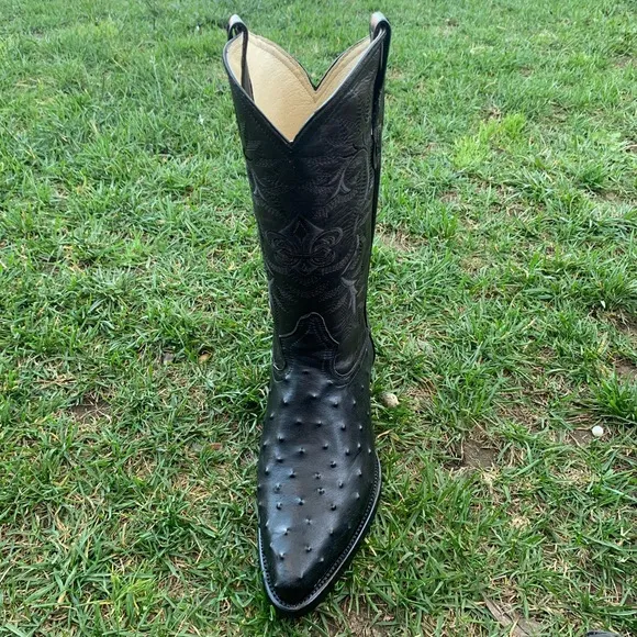 Men’s Cowboy boot ostrich print leather black 099