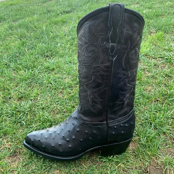 Men’s Cowboy boot ostrich print leather black 099