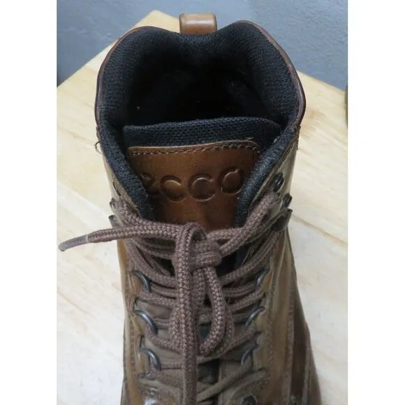 Mens ECCO Track Brown Leather High Top Hiking Boots Shoes Gore‎ Tex Size 13 US