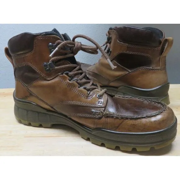 Mens ECCO Track Brown Leather High Top Hiking Boots Shoes Gore‎ Tex Size 13 US