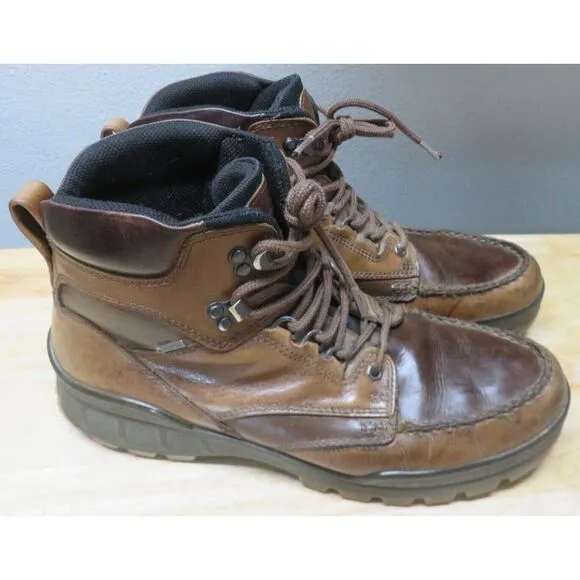 Mens ECCO Track Brown Leather High Top Hiking Boots Shoes Gore‎ Tex Size 13 US