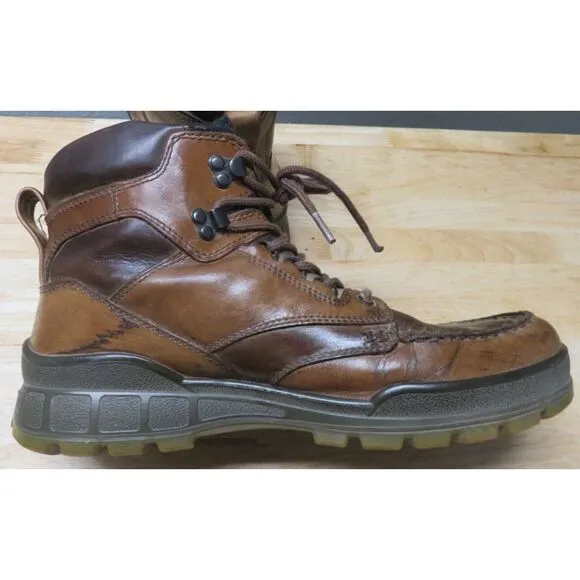 Mens ECCO Track Brown Leather High Top Hiking Boots Shoes Gore‎ Tex Size 13 US