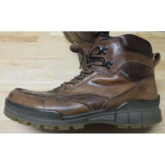 Mens ECCO Track Brown Leather High Top Hiking Boots Shoes Gore‎ Tex Size 13 US