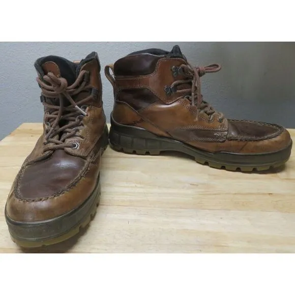 Mens ECCO Track Brown Leather High Top Hiking Boots Shoes Gore‎ Tex Size 13 US