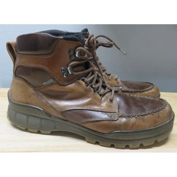 Mens ECCO Track Brown Leather High Top Hiking Boots Shoes Gore‎ Tex Size 13 US