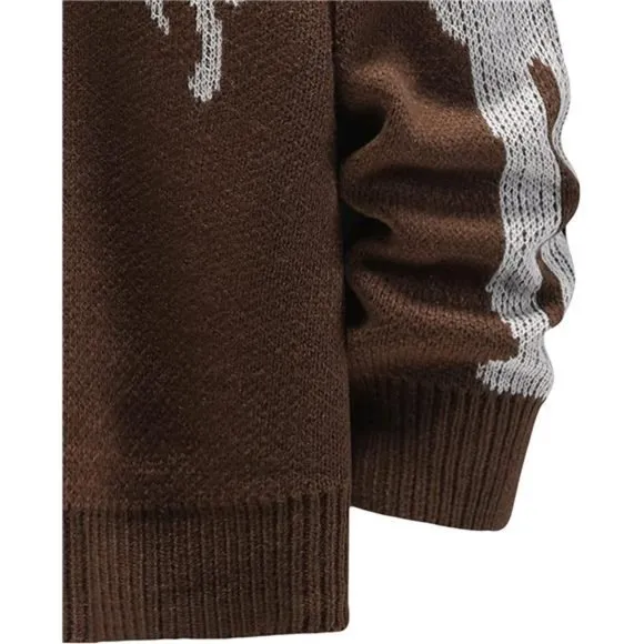 Men's V-Neck Skeleton Print Long Sleeve Cardigan Sweaters, Coffee Brown