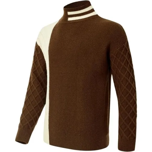 Men'sStriped Long Sleeve Mock Neck PulloverTurtleneckCable Knit Sweaters