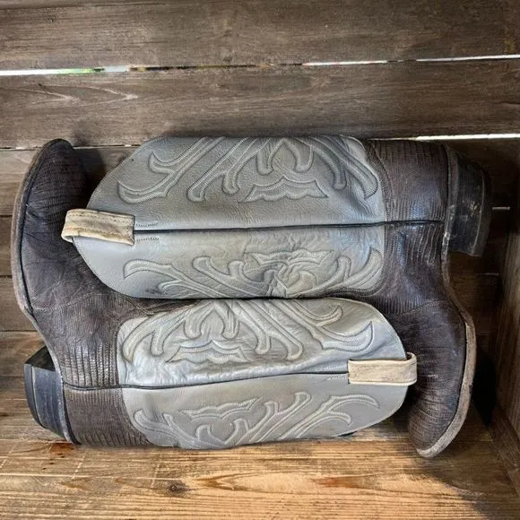 Mens Tony Lama Gray Lizard Skin Leather Roper Western Cowboy Boots Size 9‎ M