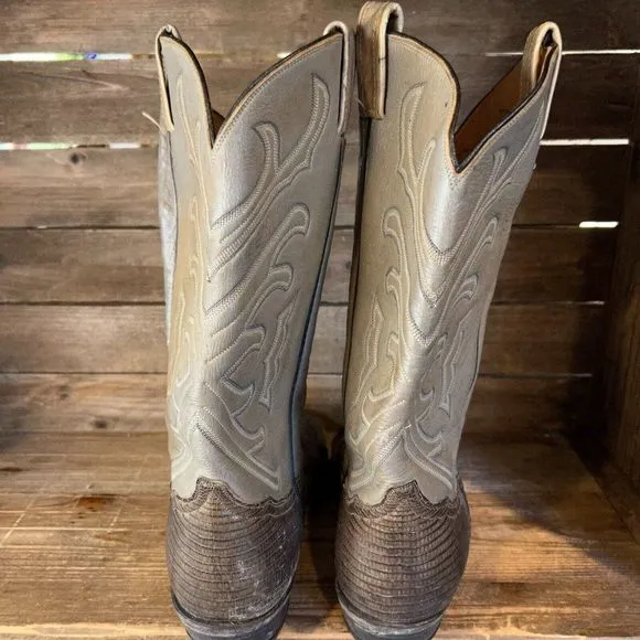 Mens Tony Lama Gray Lizard Skin Leather Roper Western Cowboy Boots Size 9‎ M
