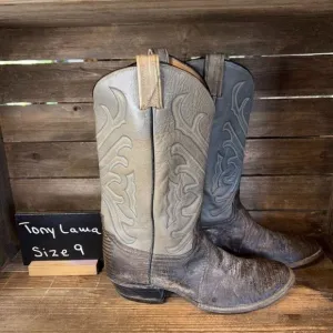 Mens Tony Lama Gray Lizard Skin Leather Roper Western Cowboy Boots Size 9‎ M
