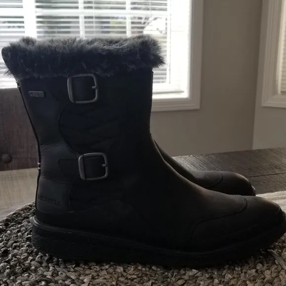 Merrell Artic Grip Black Faux Fur Winter Boots