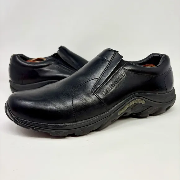Merrell Jungle Moc Black Full Grain Leather Slip On Shoes Waterproof Casual