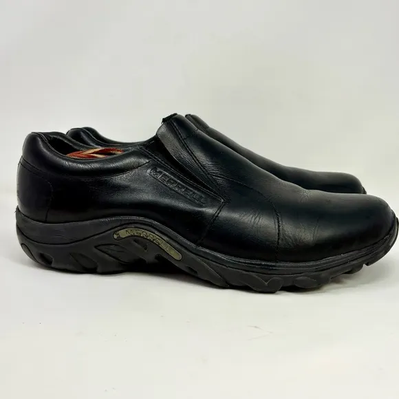 Merrell Jungle Moc Black Full Grain Leather Slip On Shoes Waterproof Casual