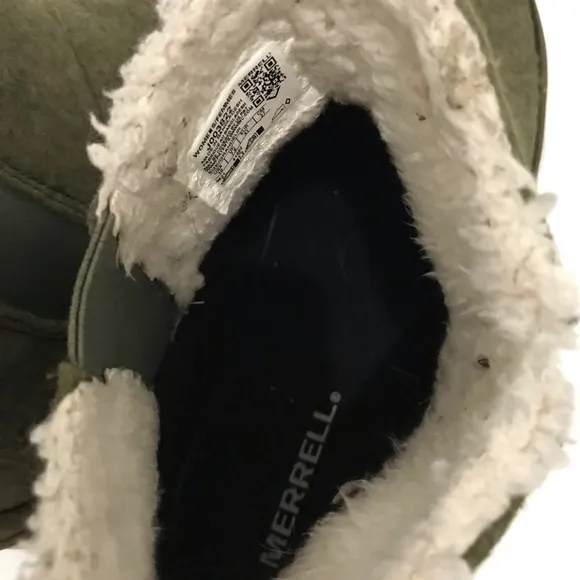 Merrell Juno Pull-On Olive Green Ankle Boots with Faux Fur Lining Size 10